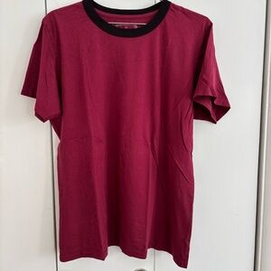 Black Ringer Basic Tee in Cranberry Red by Big Bud Press